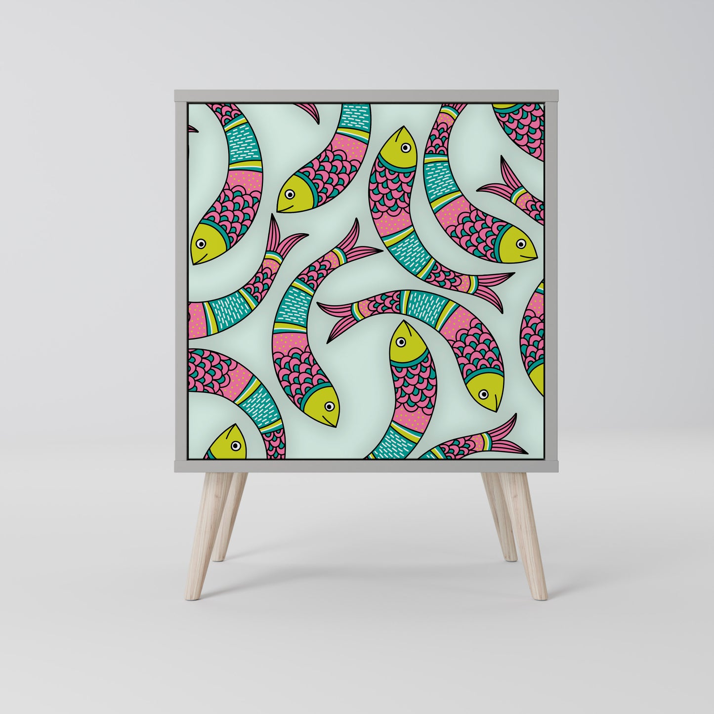 Credenza INDIAN FISH a 1 anta con finitura grigia