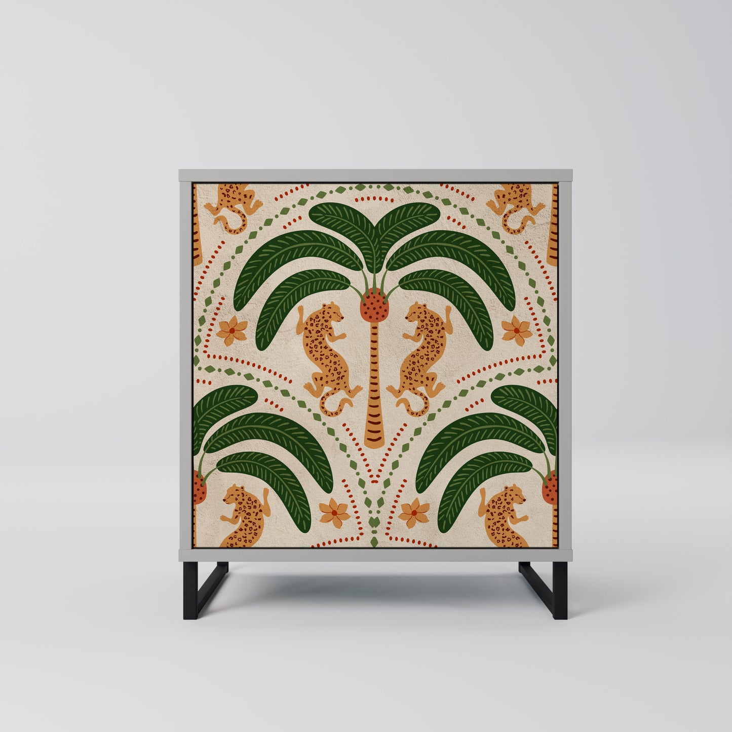 Credenza DANCING PREDATORS a 1 anta con finitura grigia