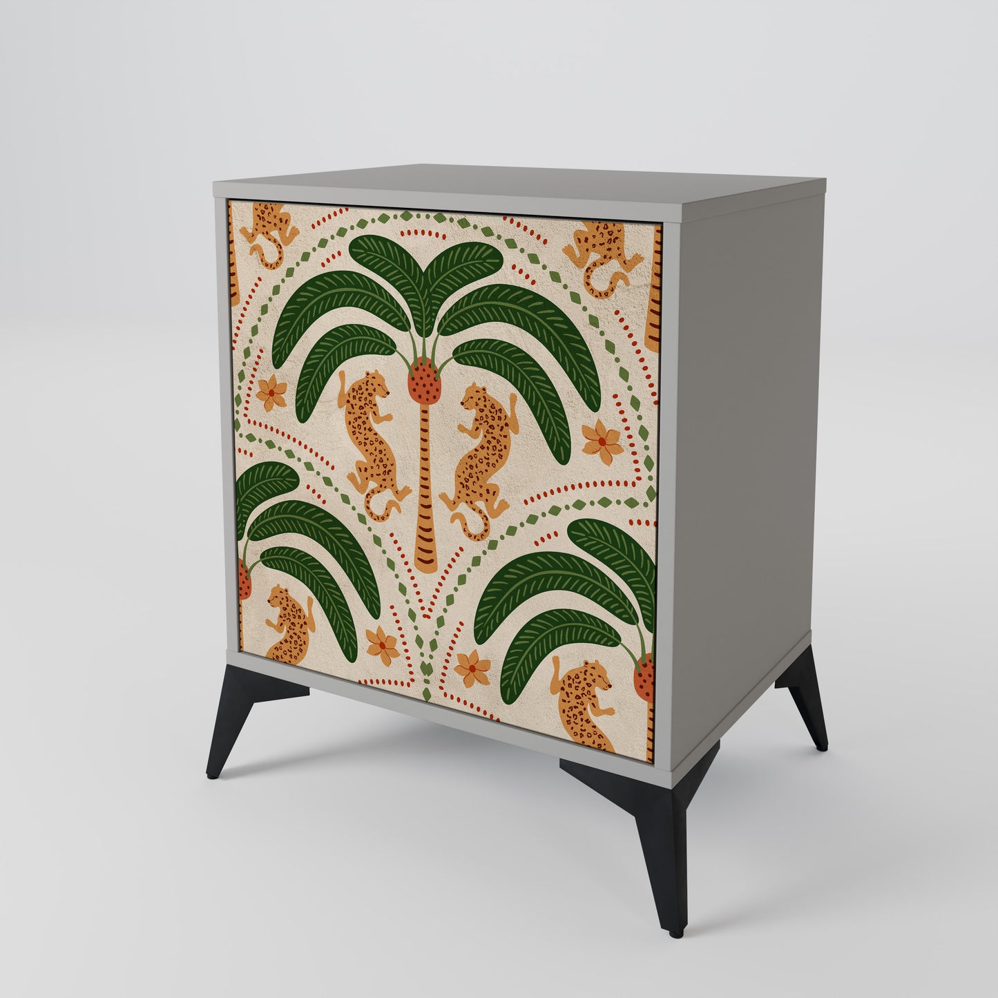 Credenza DANCING PREDATORS a 1 anta con finitura grigia