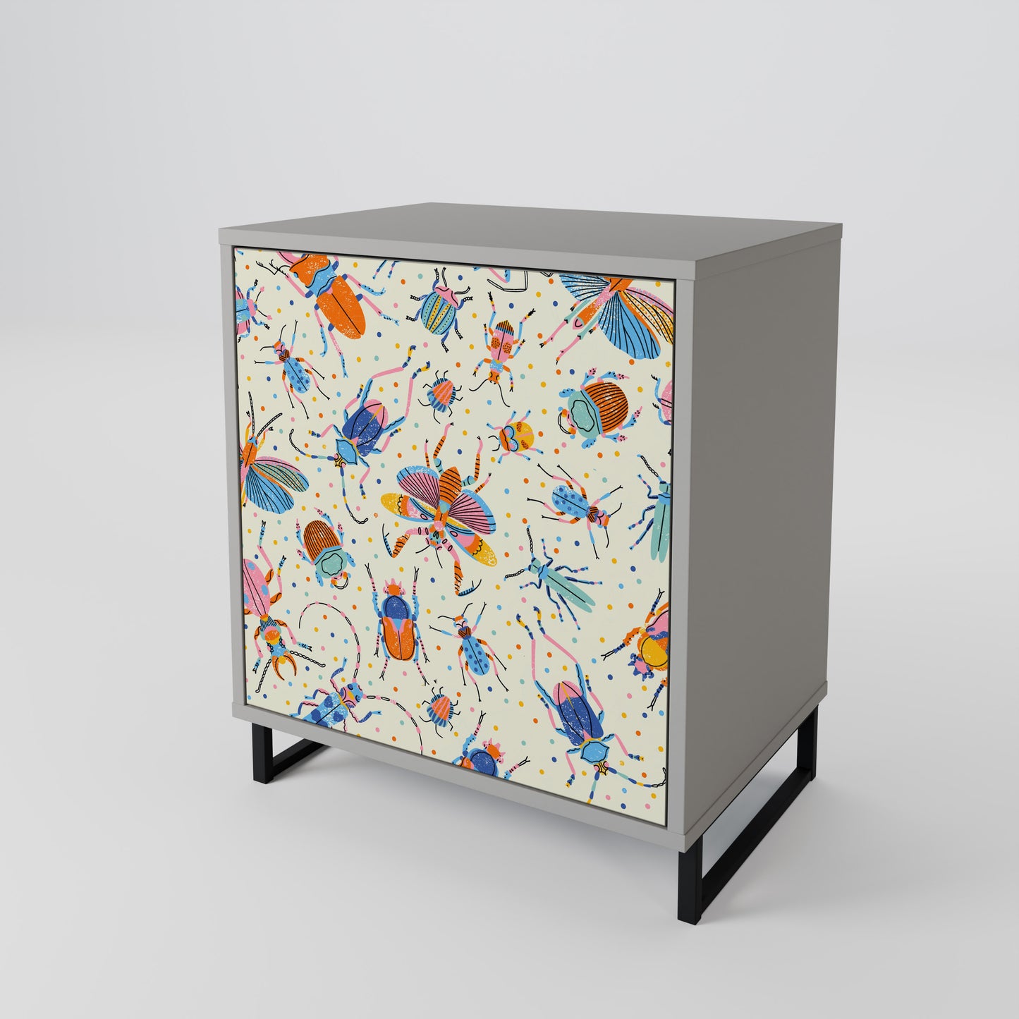 COLORFUL INSECTS 1-Door Sideboard in Grey Finish