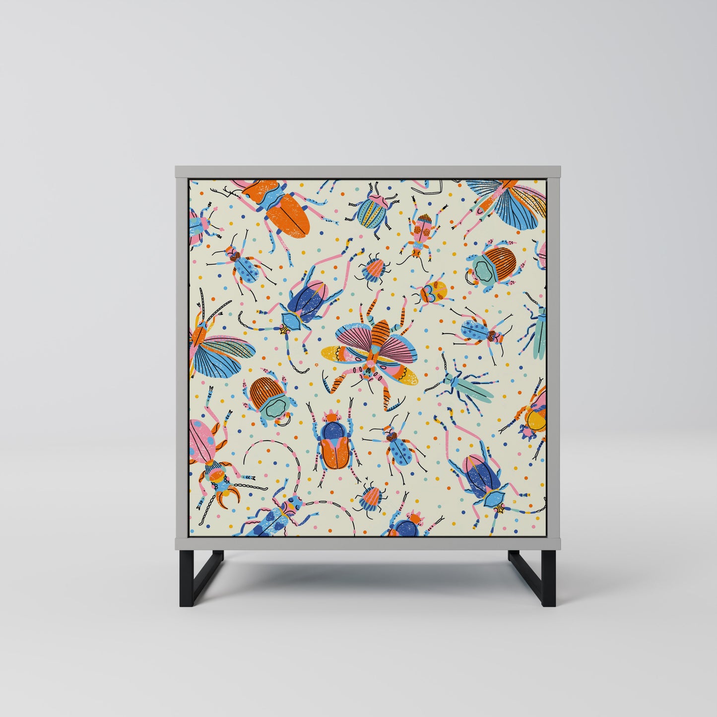 COLORFUL INSECTS 1-Door Sideboard in Grey Finish