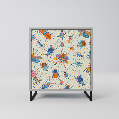 COLORFUL INSECTS 1-Door Sideboard in Grey Finish