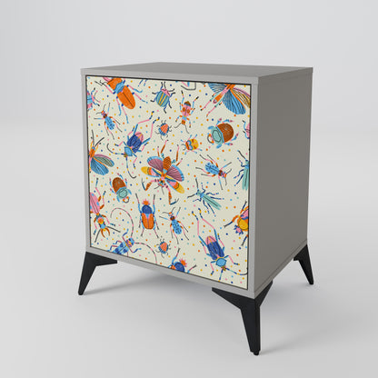 COLORFUL INSECTS 1-Door Sideboard in Grey Finish