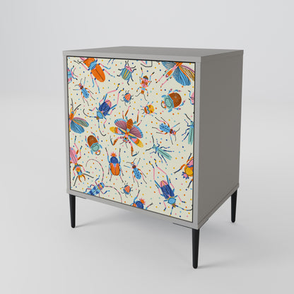 COLORFUL INSECTS 1-Door Sideboard in Grey Finish