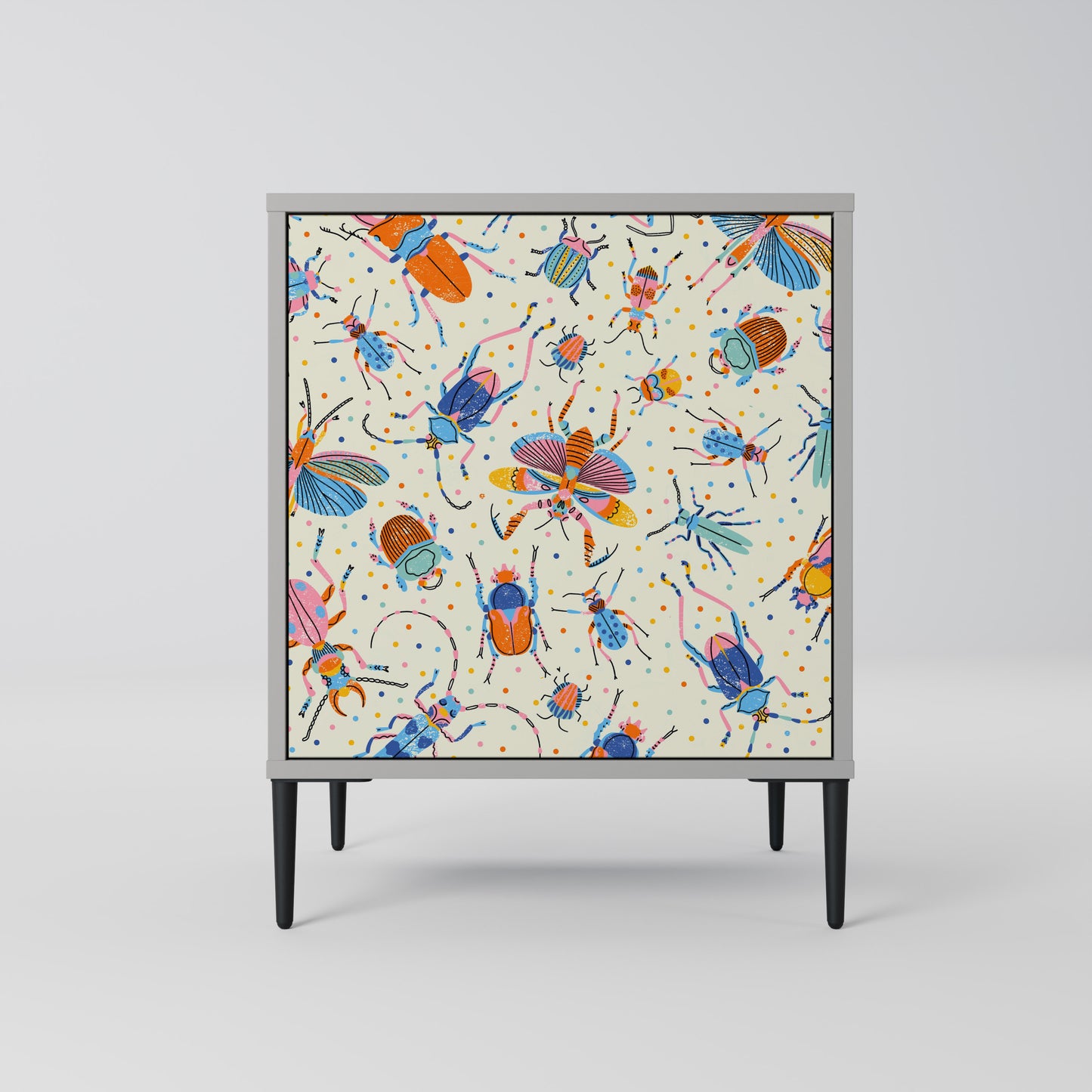 COLORFUL INSECTS 1-Door Sideboard in Grey Finish