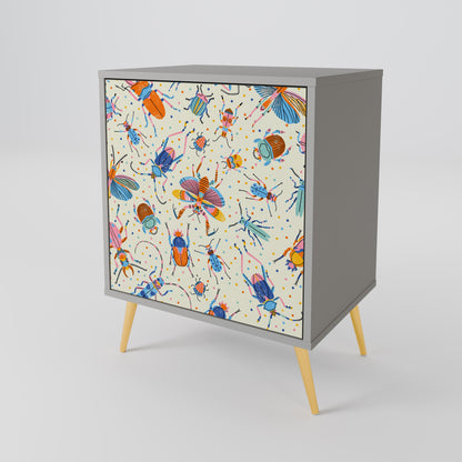 COLORFUL INSECTS 1-Door Sideboard in Grey Finish