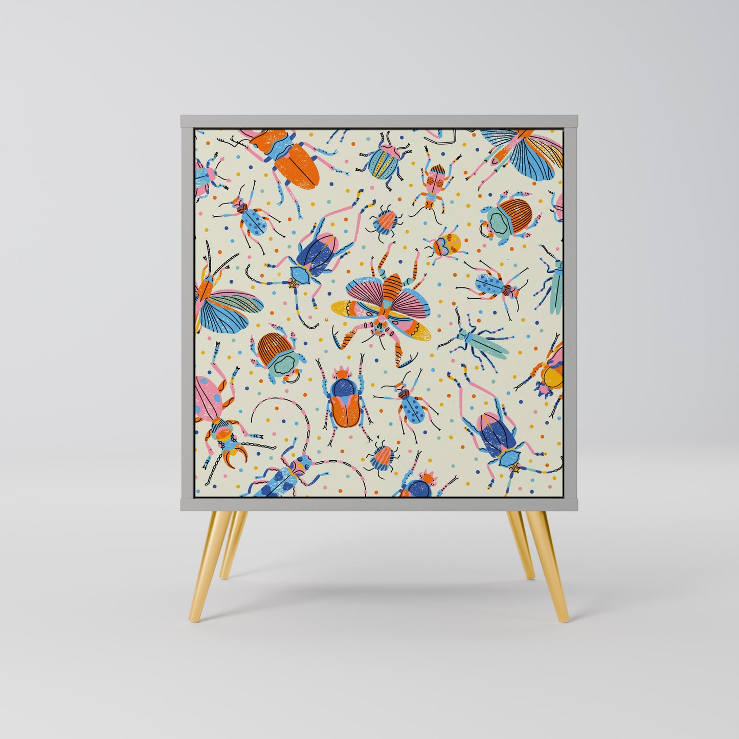 COLORFUL INSECTS 1-Door Sideboard in Grey Finish