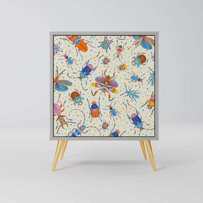 COLORFUL INSECTS 1-Door Sideboard in Grey Finish