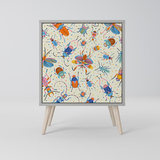 Credenza a 1 anta COLORFUL INSETTI con finitura grigia