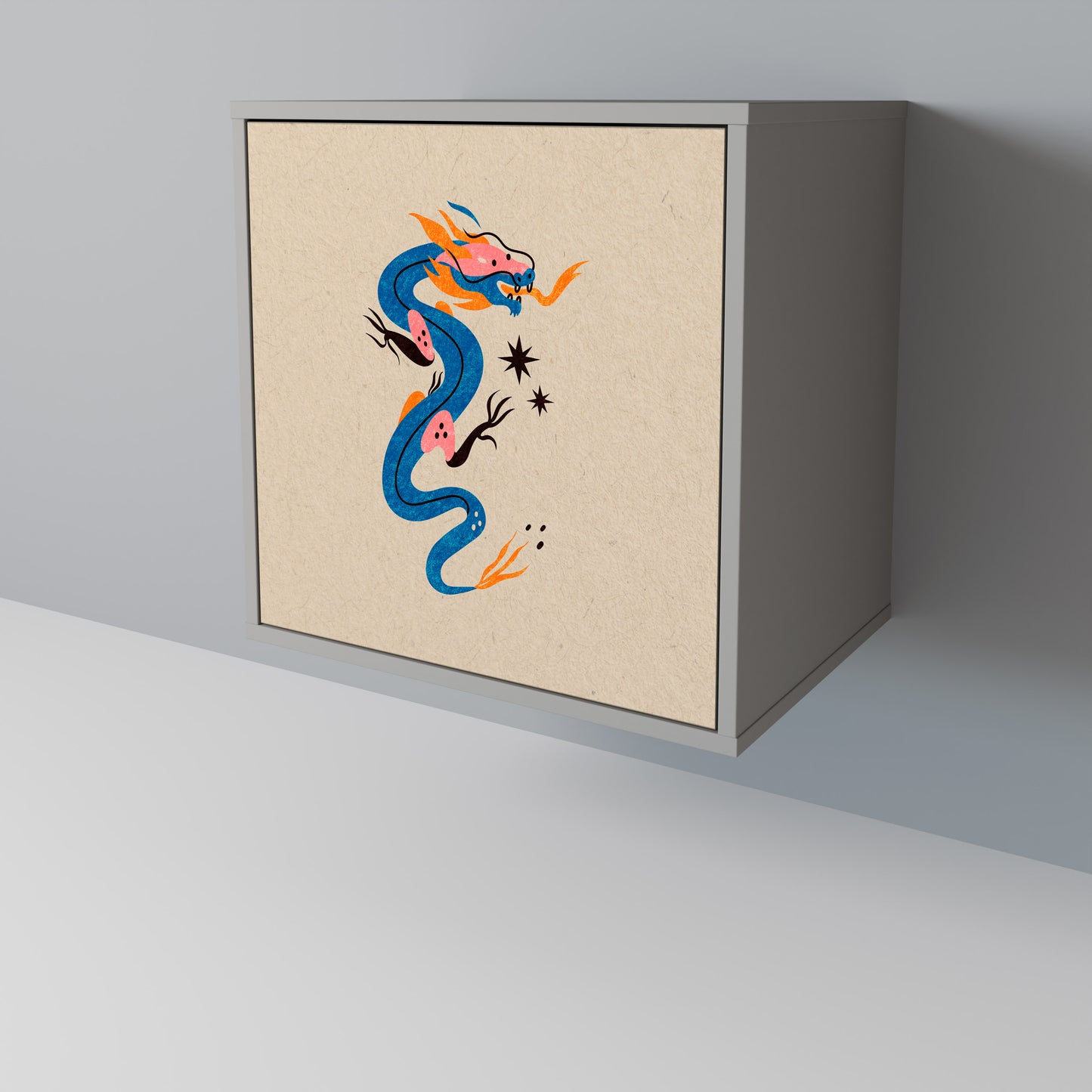 Credenza a 1 anta MYTHOLOGICAL CREATURES in finitura grigia