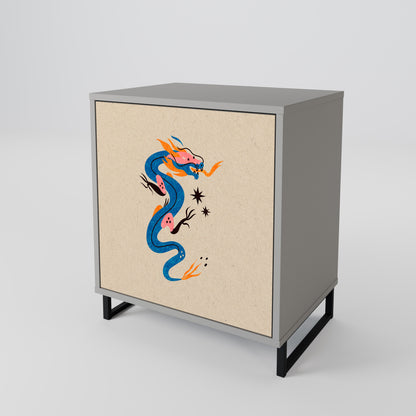 Credenza a 1 anta MYTHOLOGICAL CREATURES in finitura grigia