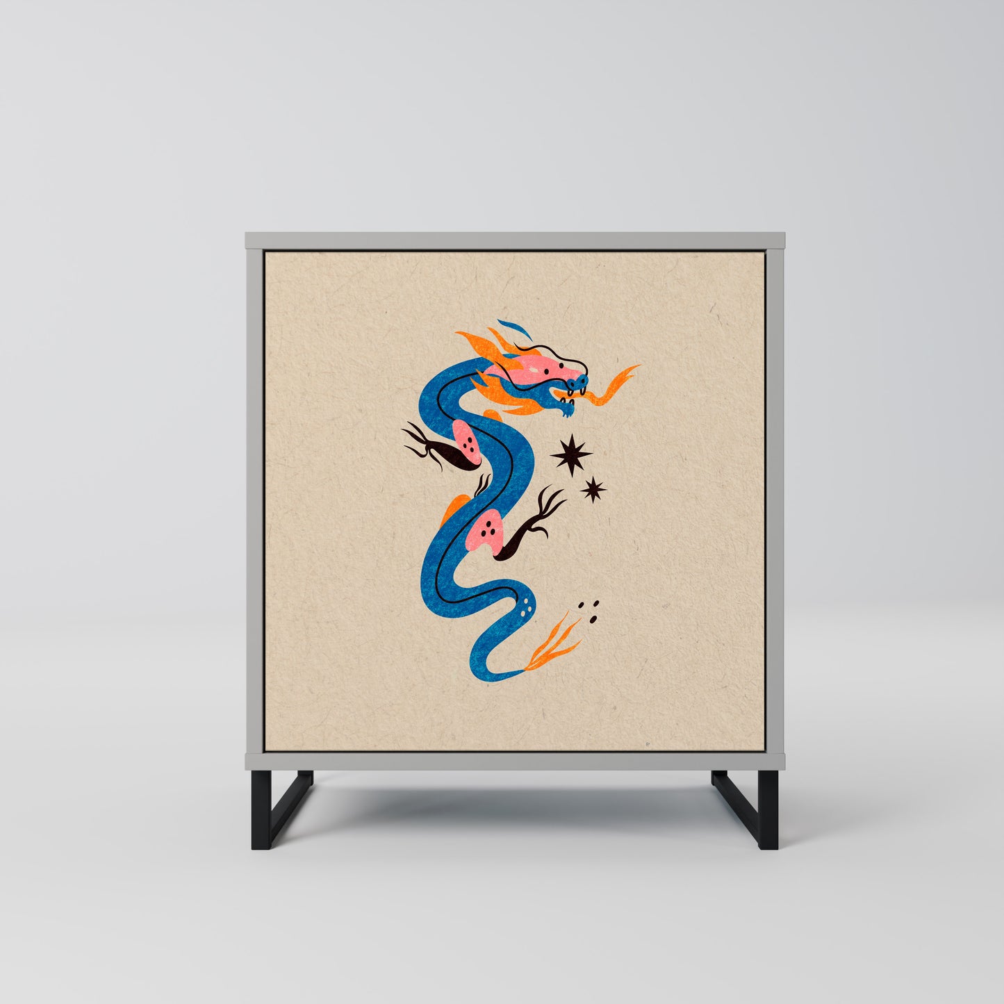 Credenza a 1 anta MYTHOLOGICAL CREATURES in finitura grigia