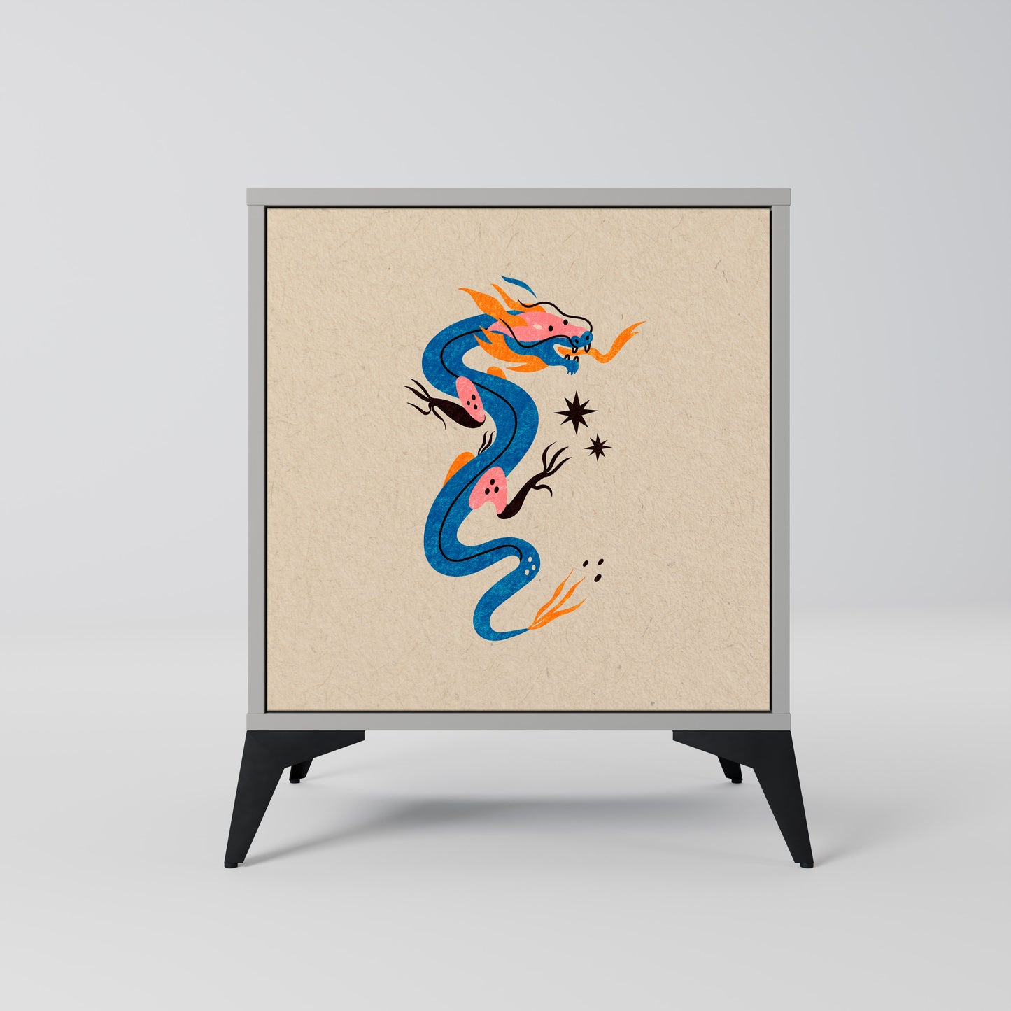 Credenza a 1 anta MYTHOLOGICAL CREATURES in finitura grigia