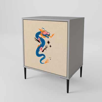 Credenza a 1 anta MYTHOLOGICAL CREATURES in finitura grigia