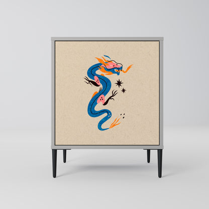 Credenza a 1 anta MYTHOLOGICAL CREATURES in finitura grigia