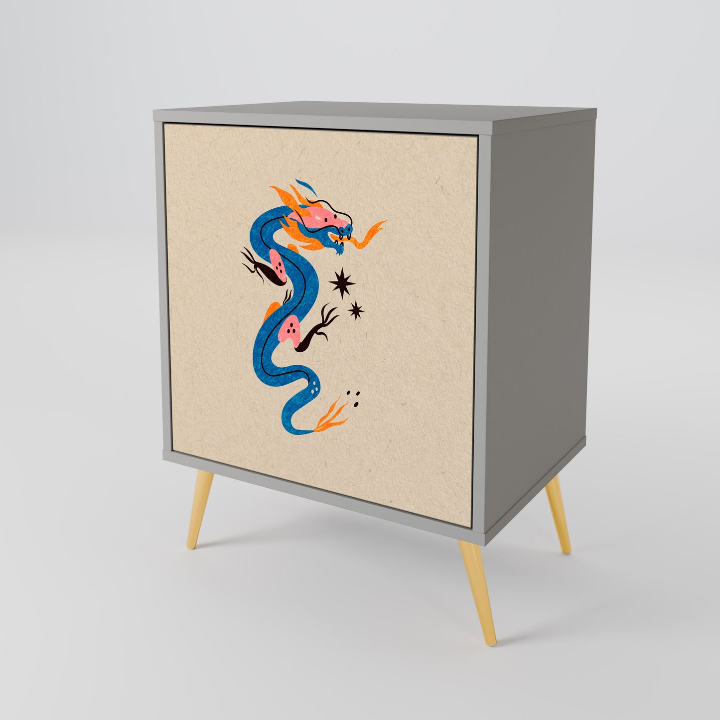 Credenza a 1 anta MYTHOLOGICAL CREATURES in finitura grigia