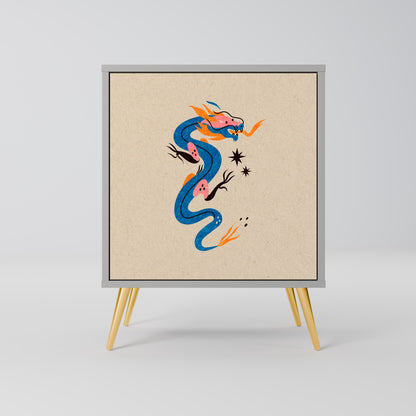 Credenza a 1 anta MYTHOLOGICAL CREATURES in finitura grigia