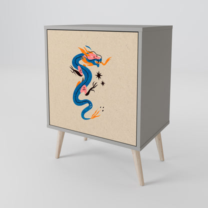 Credenza a 1 anta MYTHOLOGICAL CREATURES in finitura grigia