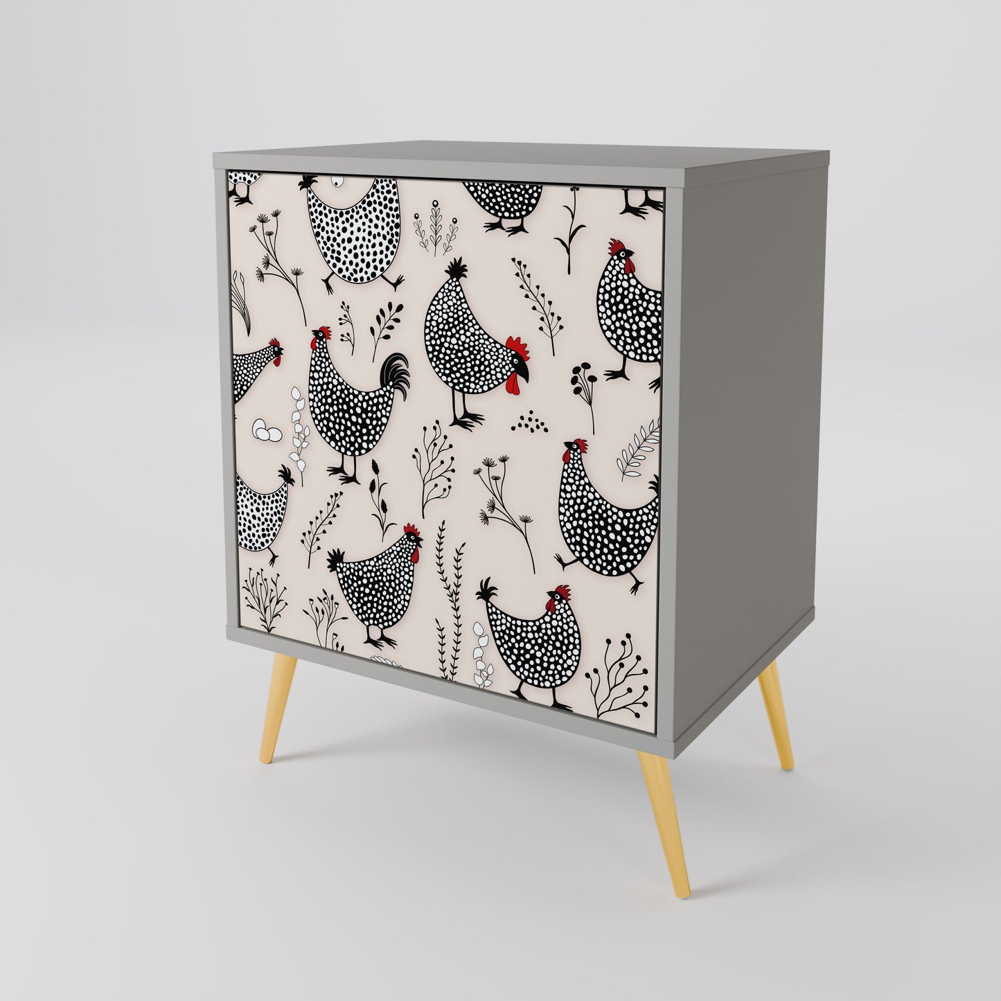 Credenza HAPPY HENS a 1 anta con finitura grigia
