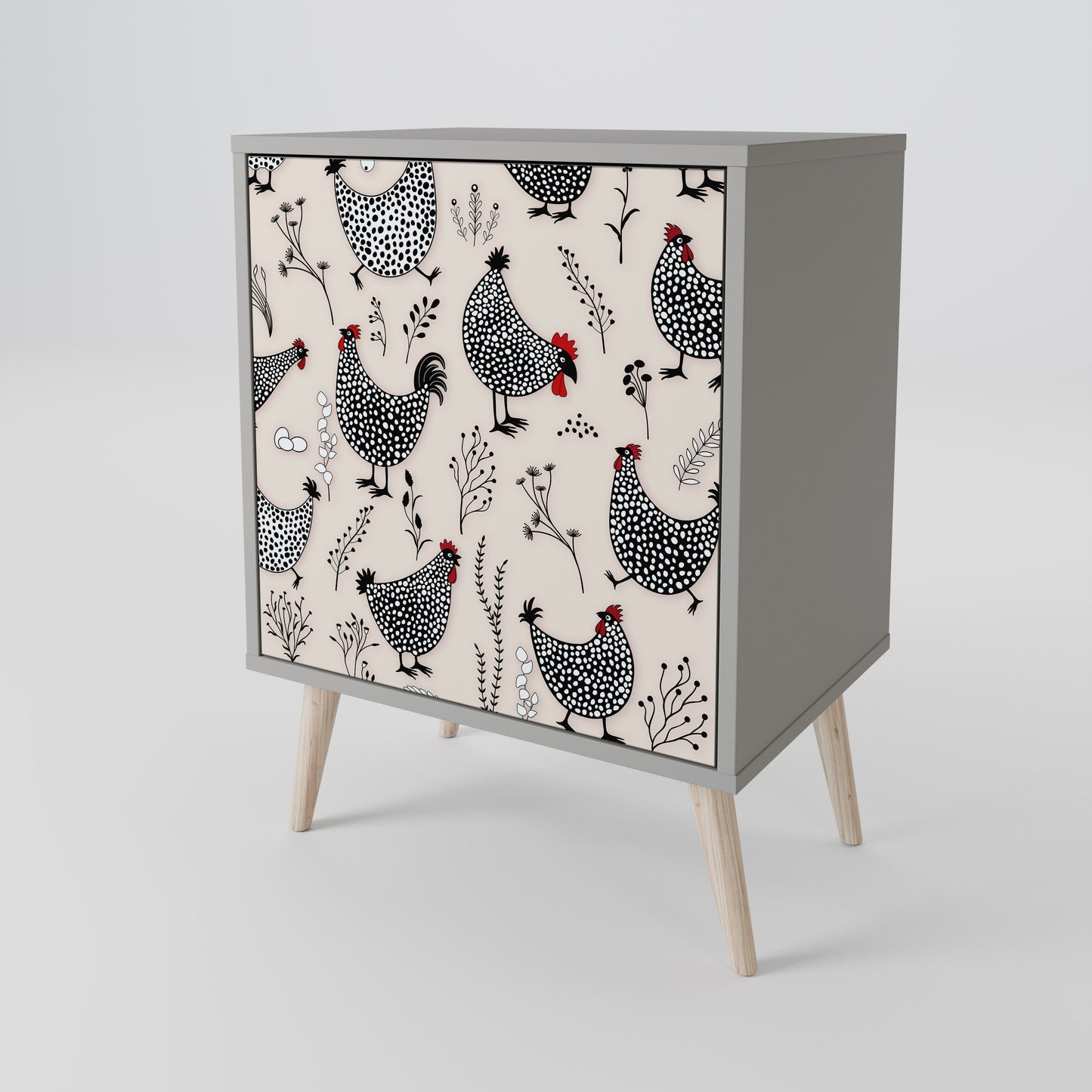 Credenza HAPPY HENS a 1 anta con finitura grigia
