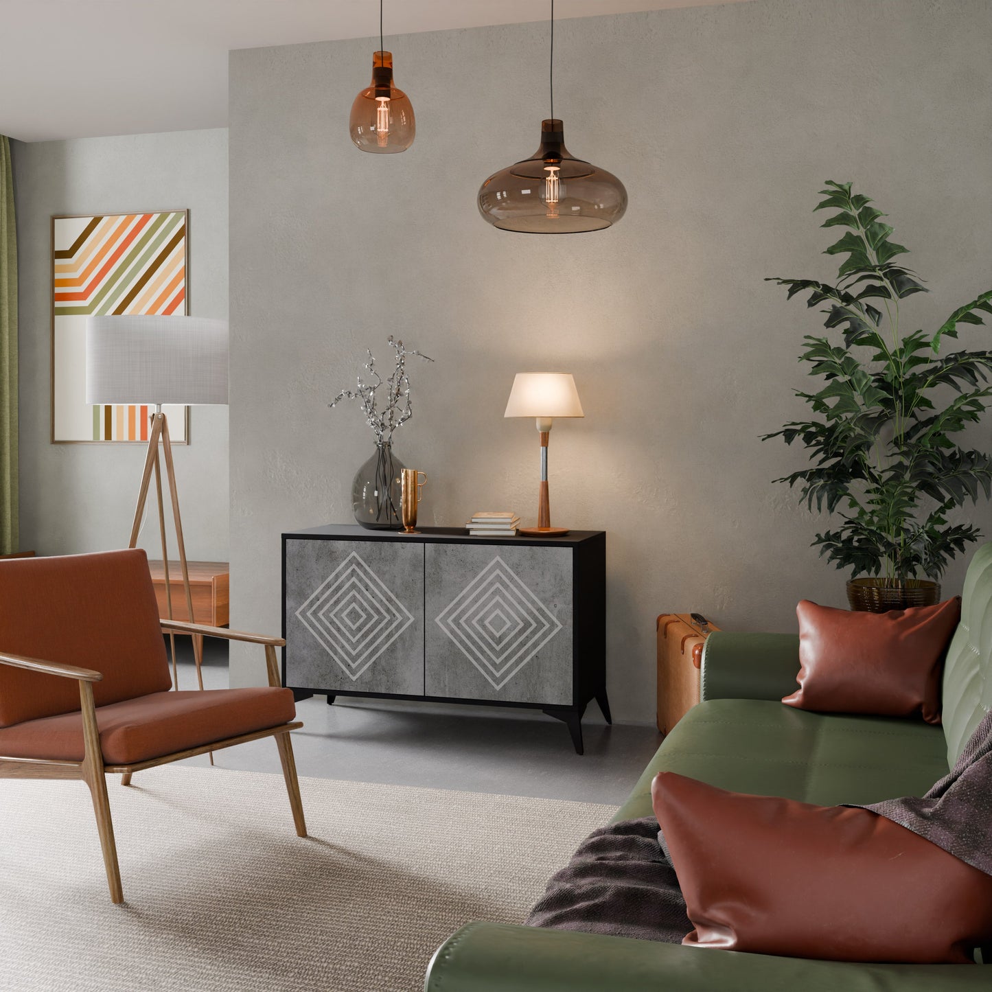 Credenza a 2 ante POLYGONAL ARTISTRY in finitura nera