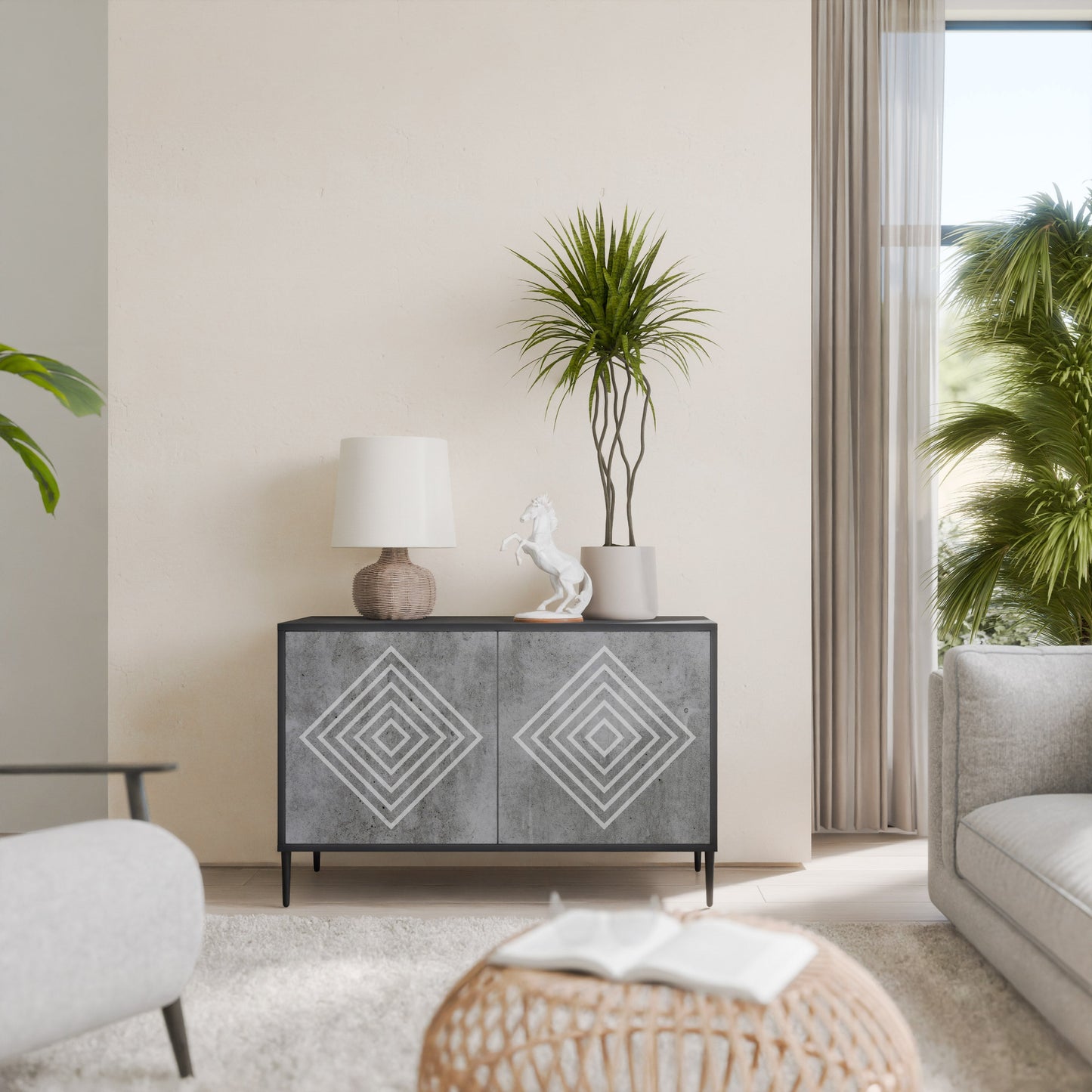 Credenza a 2 ante POLYGONAL ARTISTRY in finitura nera
