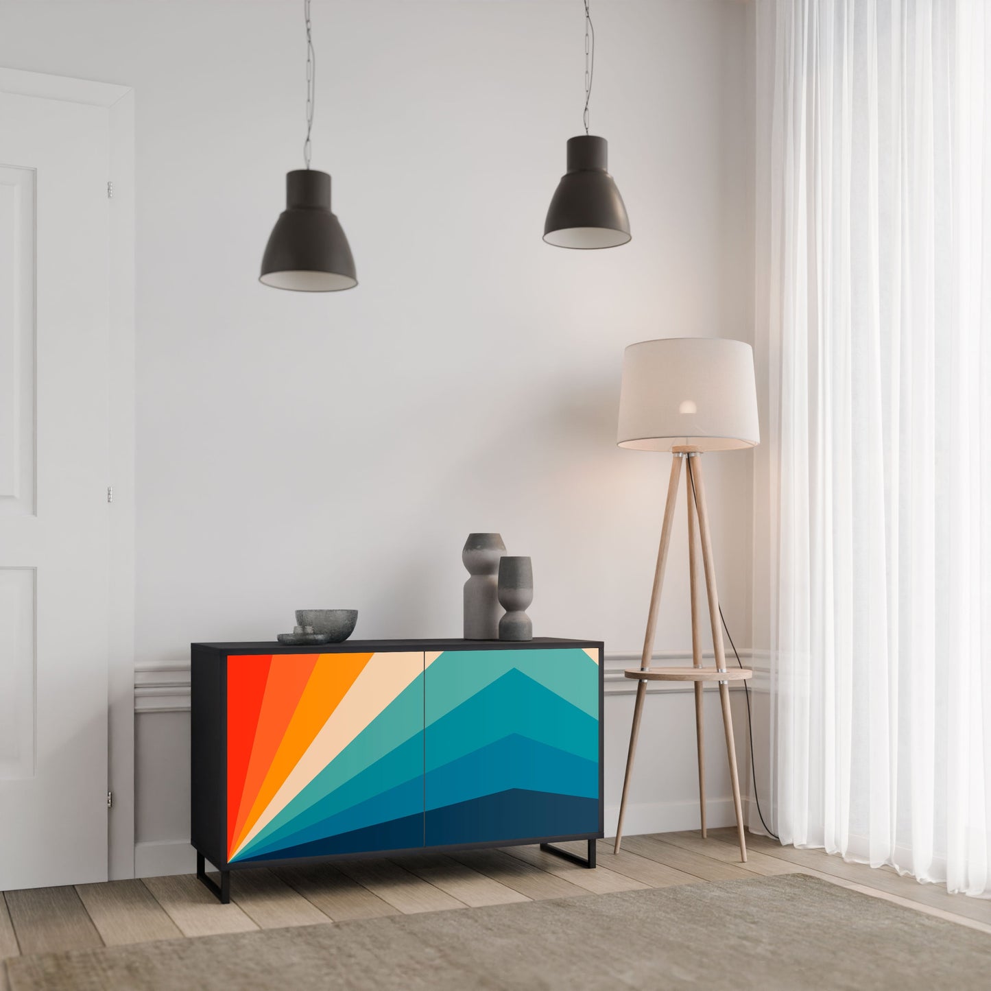 Credenza PRISM CONCUSSION a 2 ante in finitura nera