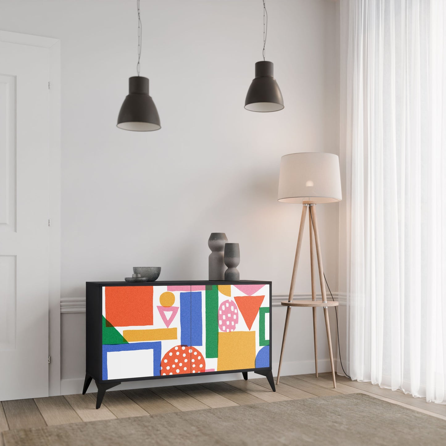GEOMETRIC GLIMMER 2-Door Sideboard in Black Finish