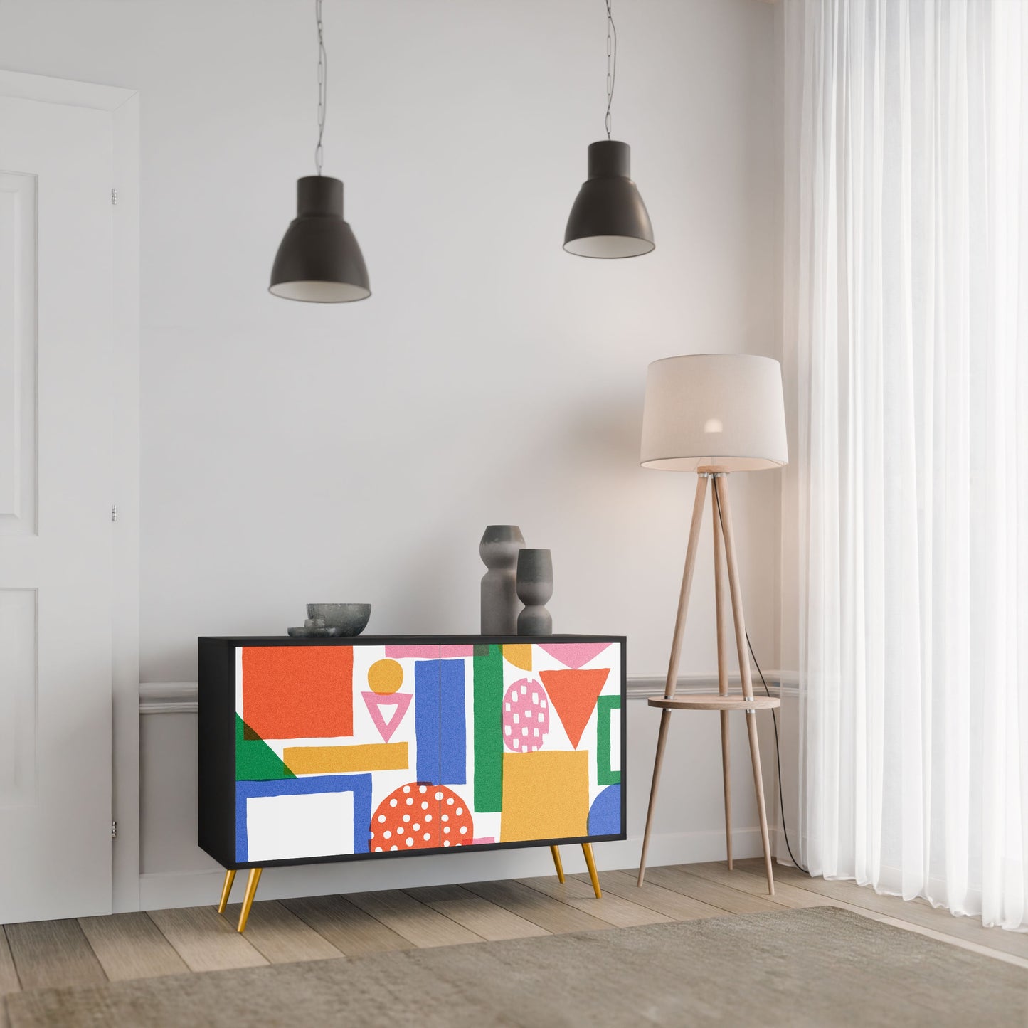 GEOMETRIC GLIMMER 2-Door Sideboard in Black Finish