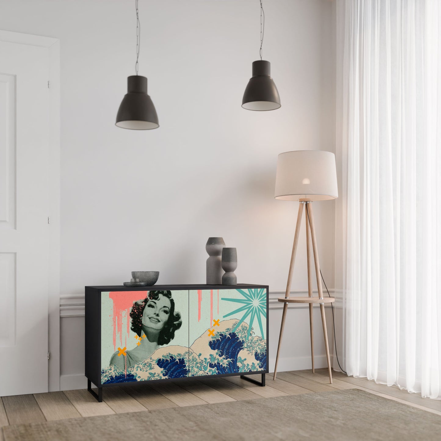 Credenza a 2 ante KANAGAWA BEAUTY in finitura nera