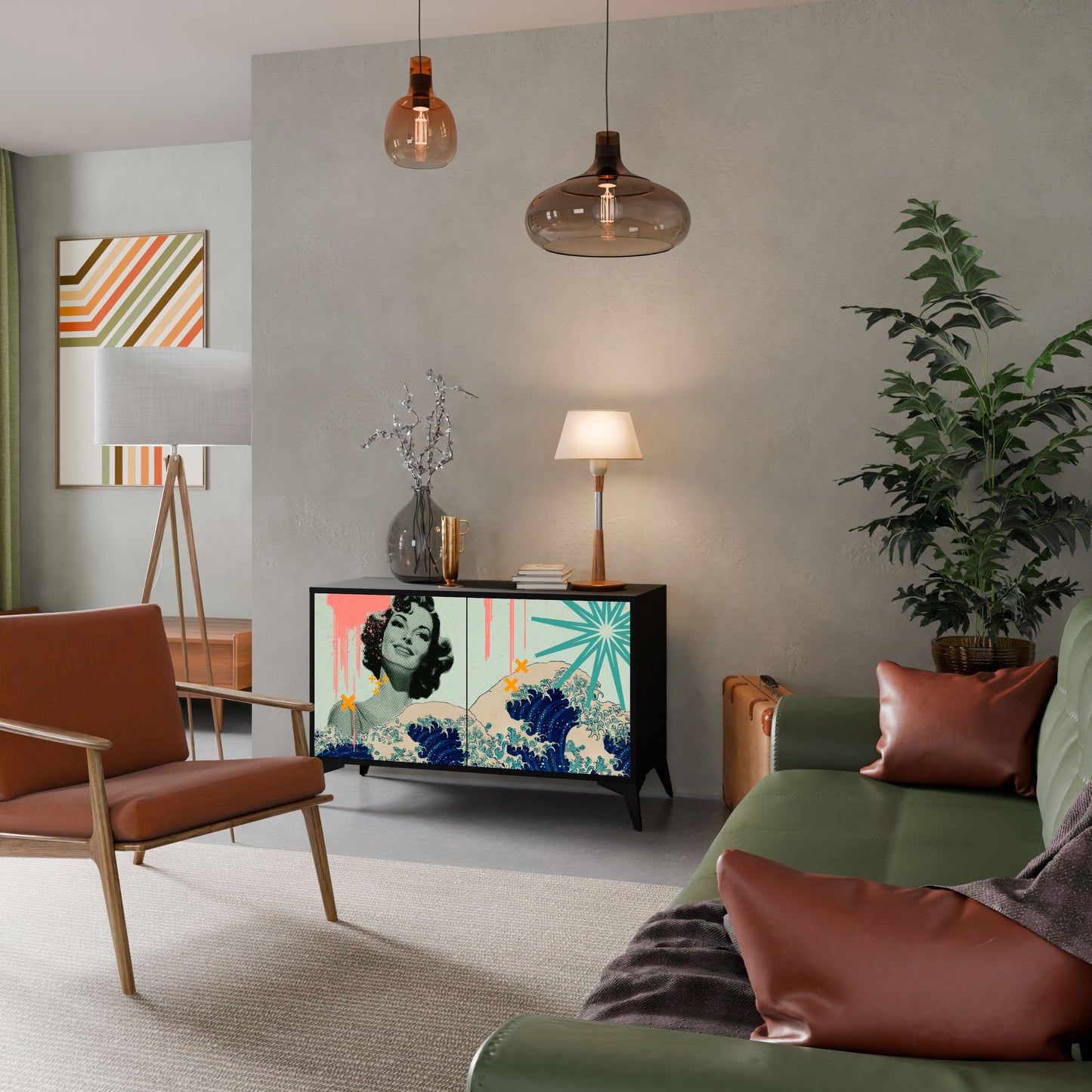 Credenza a 2 ante KANAGAWA BEAUTY in finitura nera