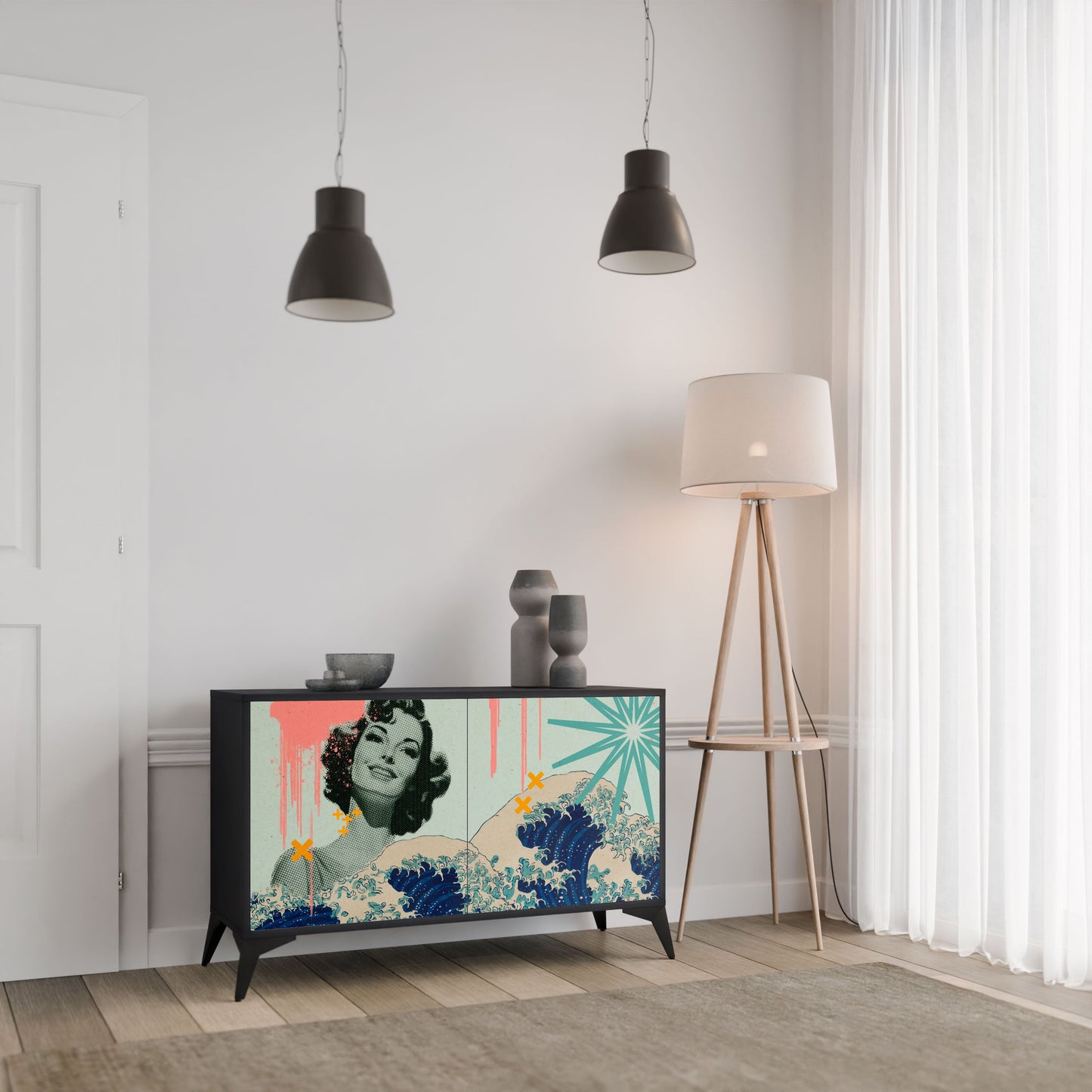 Credenza a 2 ante KANAGAWA BEAUTY in finitura nera