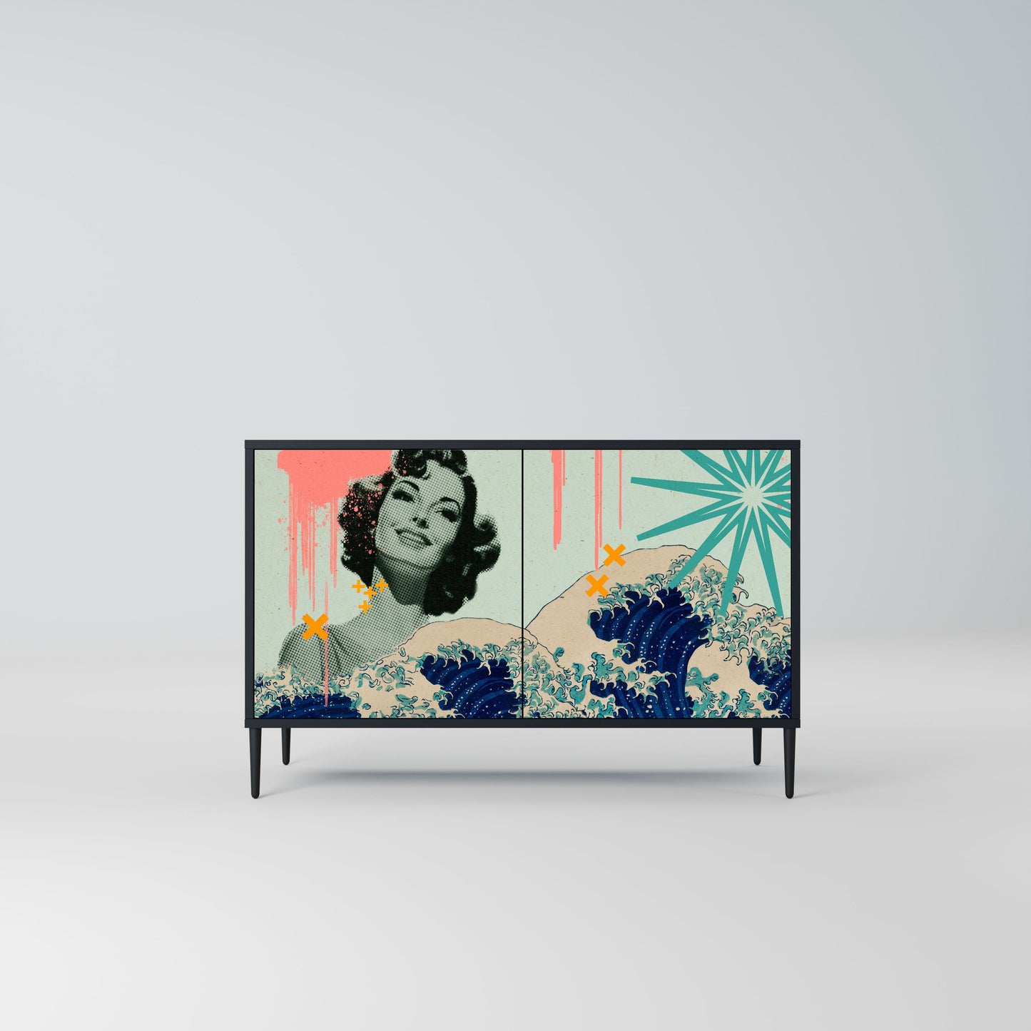 Credenza a 2 ante KANAGAWA BEAUTY in finitura nera