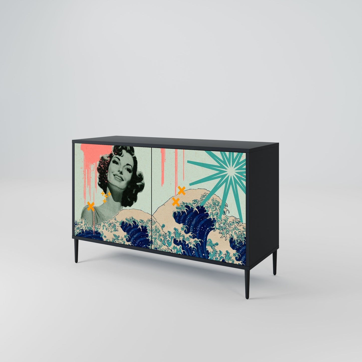 Credenza a 2 ante KANAGAWA BEAUTY in finitura nera