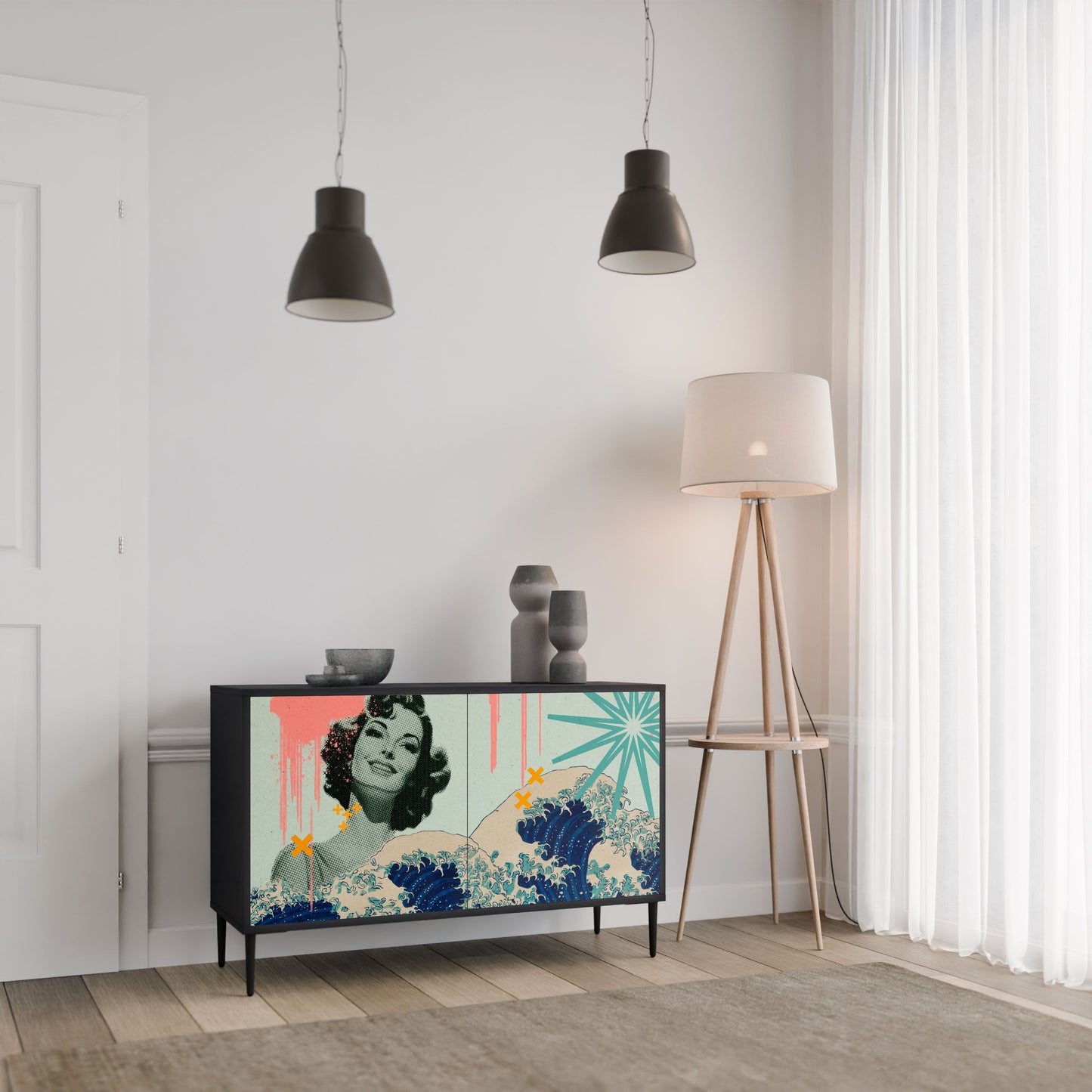 Credenza a 2 ante KANAGAWA BEAUTY in finitura nera