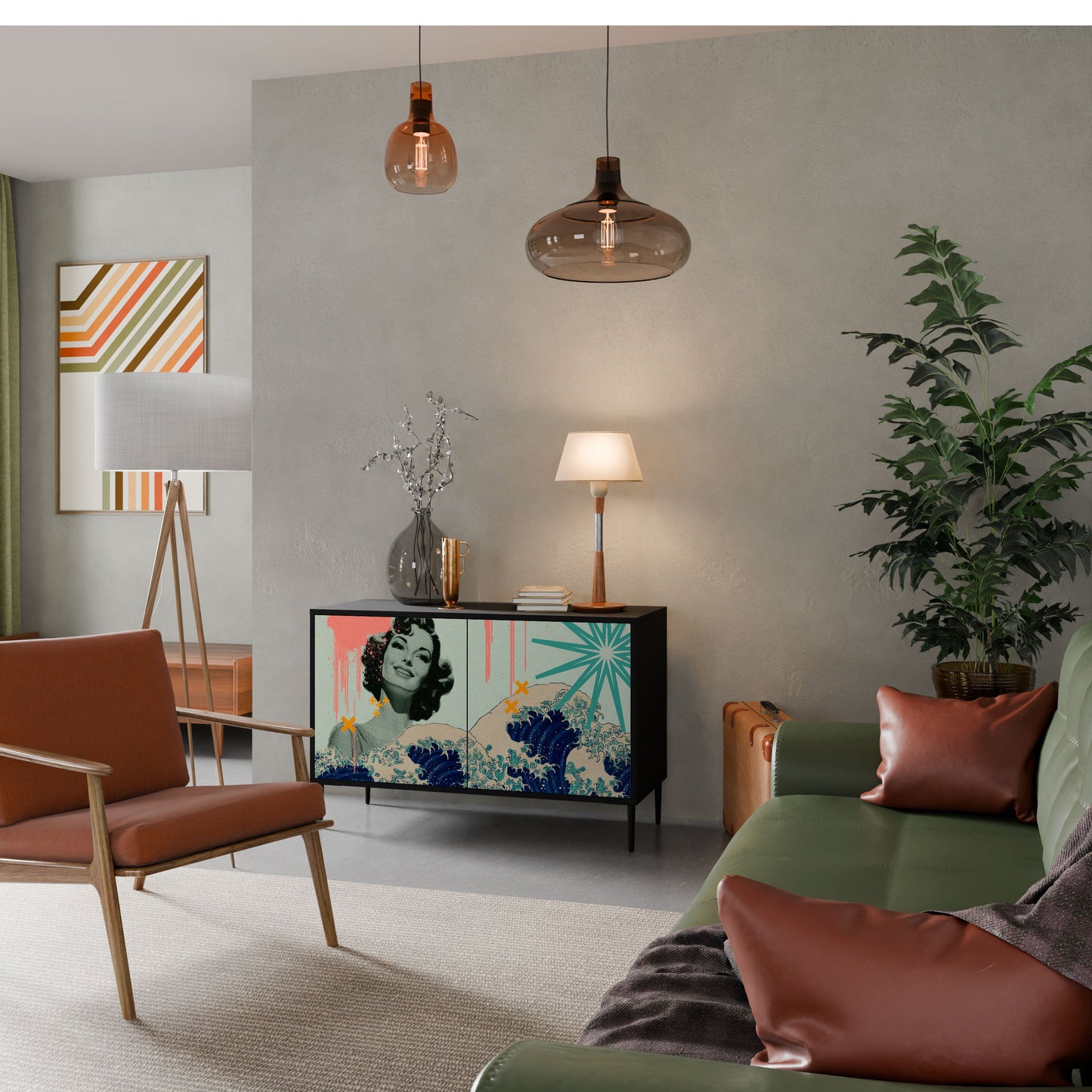 Credenza a 2 ante KANAGAWA BEAUTY in finitura nera