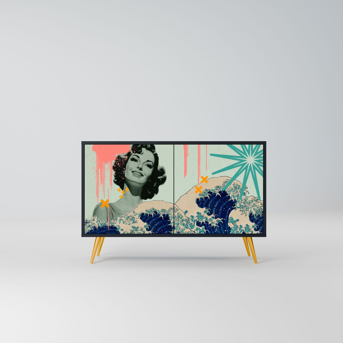 Credenza a 2 ante KANAGAWA BEAUTY in finitura nera