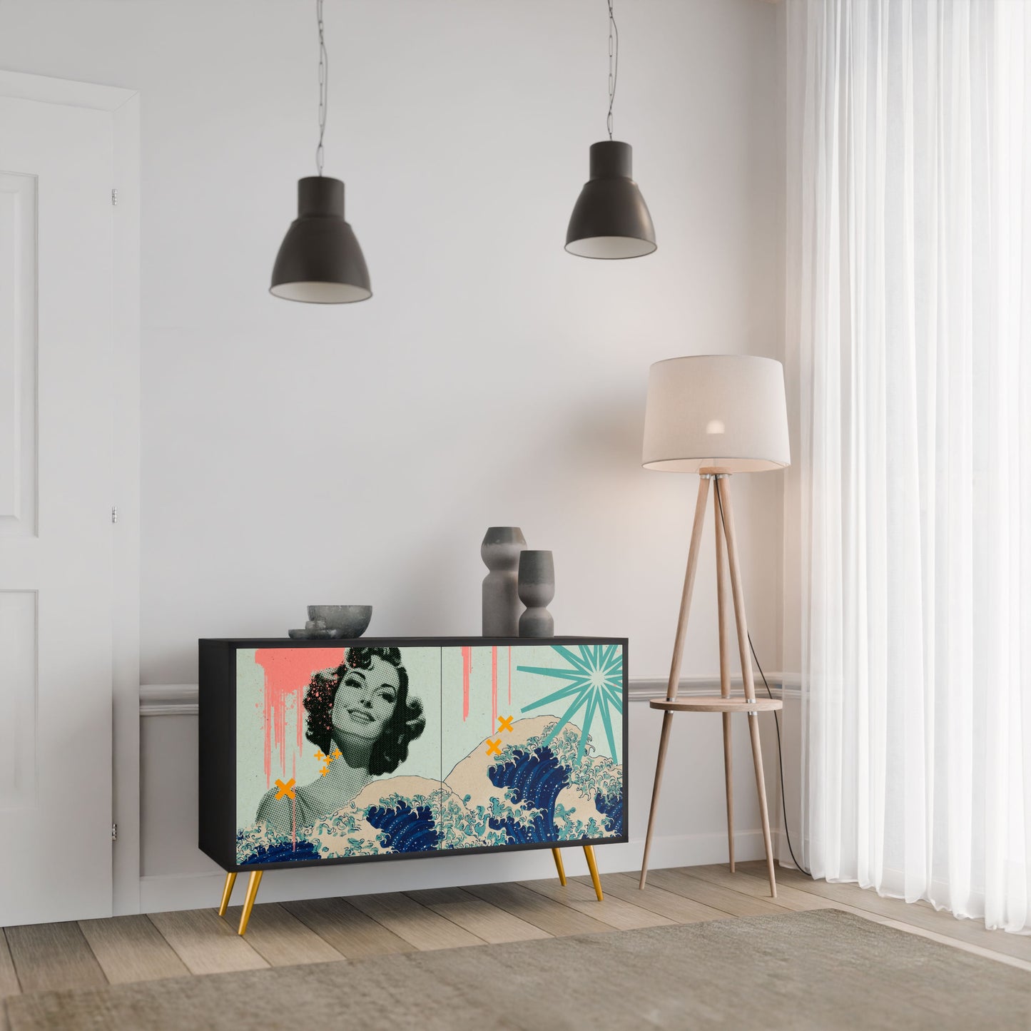 Credenza a 2 ante KANAGAWA BEAUTY in finitura nera