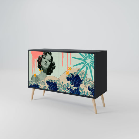 Credenza a 2 ante KANAGAWA BEAUTY in finitura nera