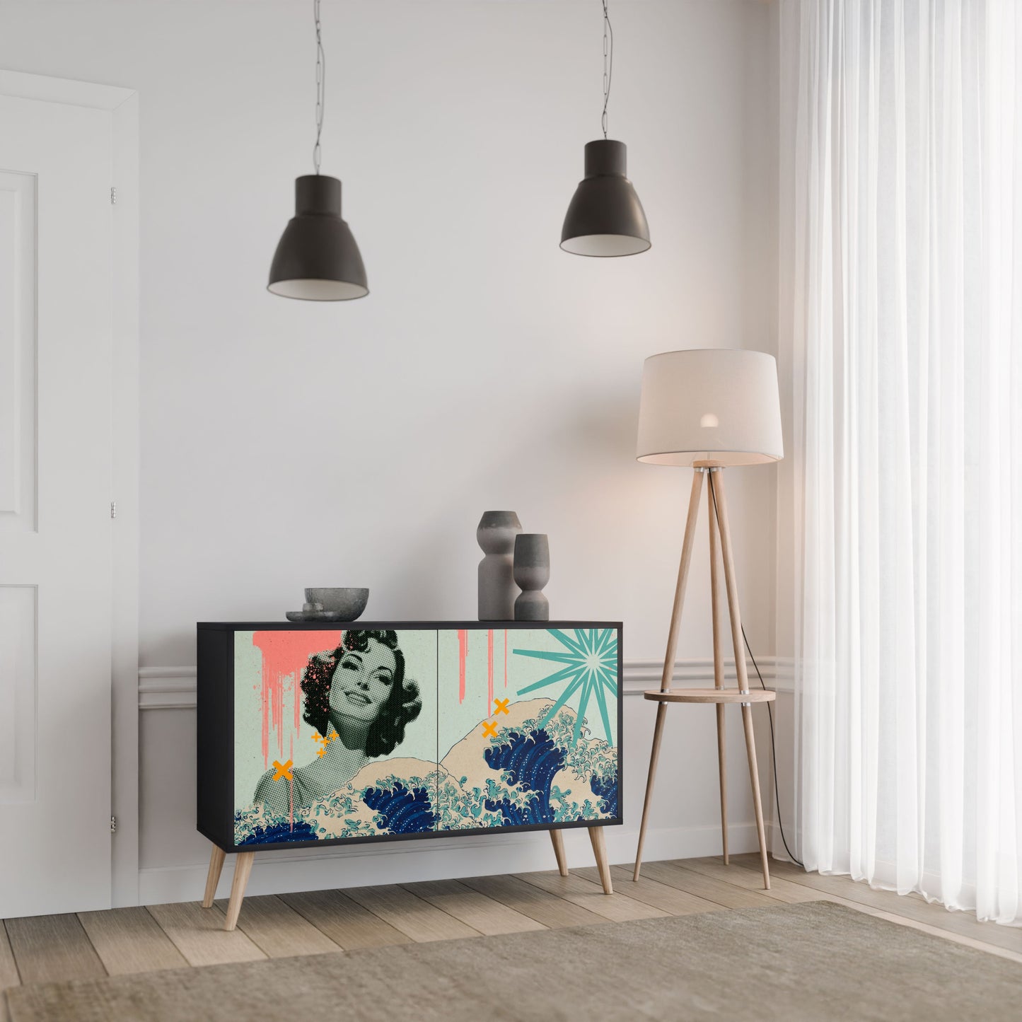 Credenza a 2 ante KANAGAWA BEAUTY in finitura nera