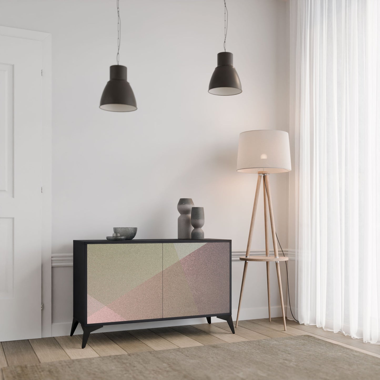 Credenza a 2 ante BEIGE GEOMETRY in finitura nera