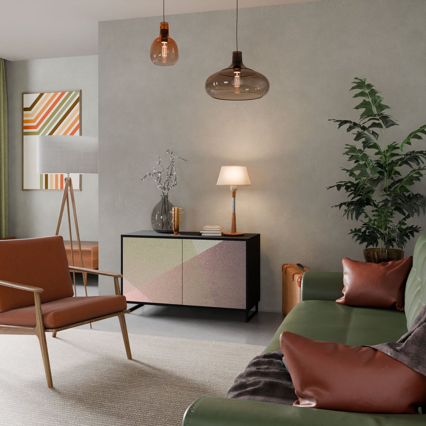 Credenza a 2 ante BEIGE GEOMETRY in finitura nera