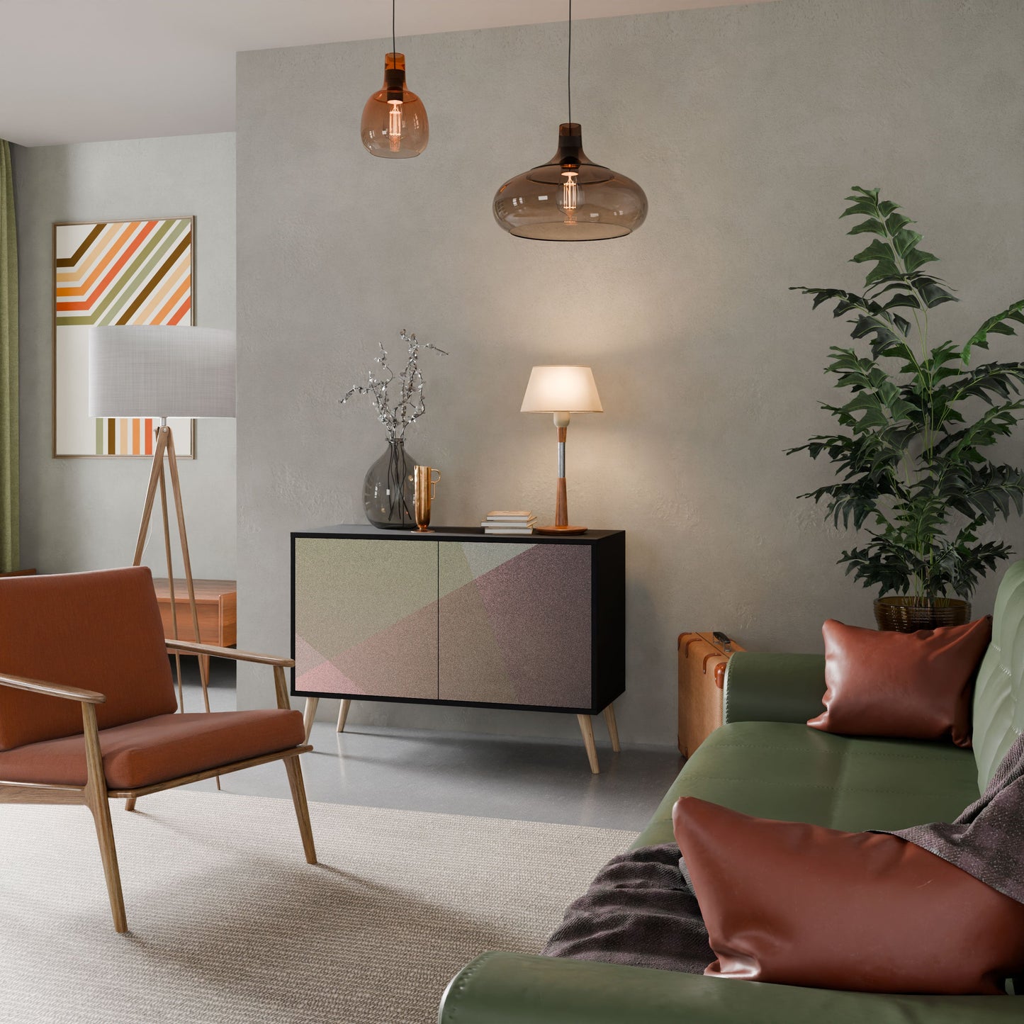 Credenza a 2 ante BEIGE GEOMETRY in finitura nera