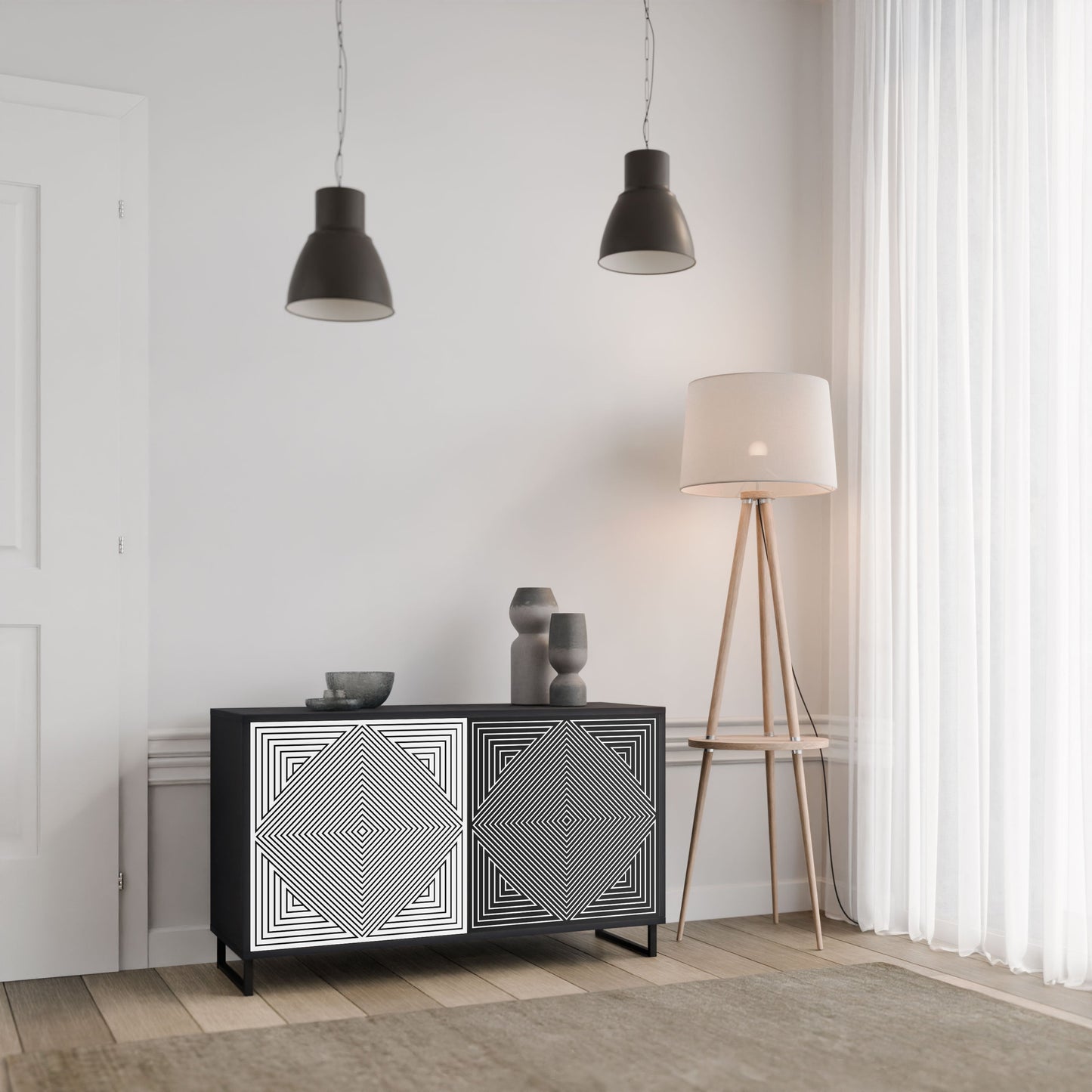Credenza POLYGON ILLUSION a 2 ante in finitura nera