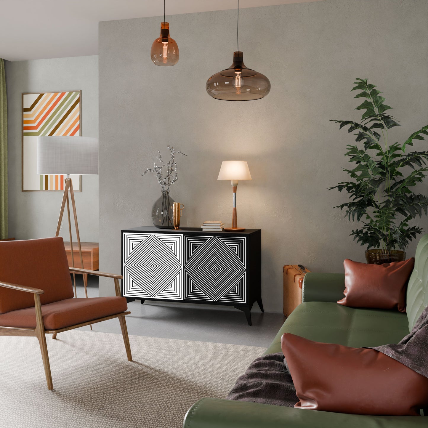 Credenza POLYGON ILLUSION a 2 ante in finitura nera
