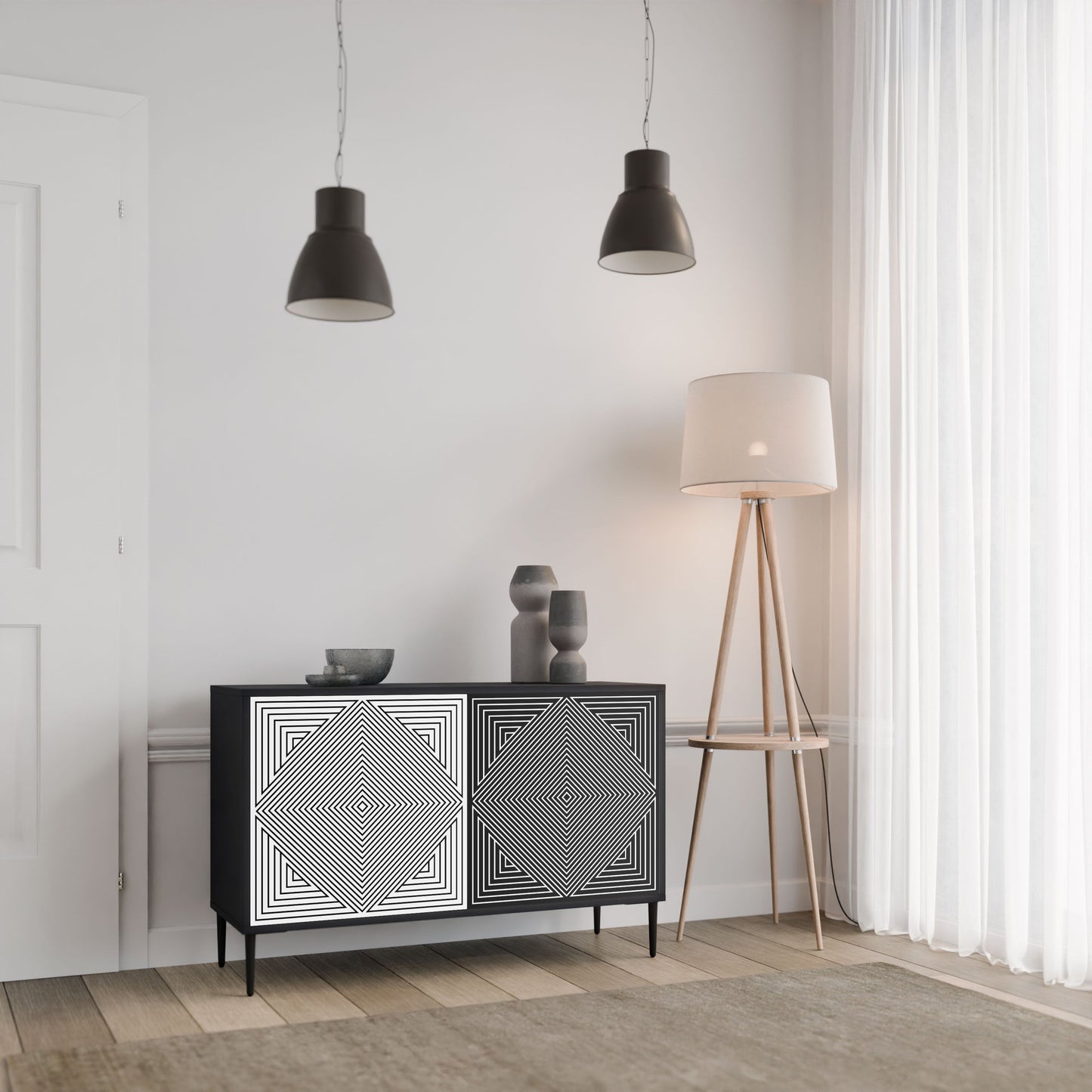 Credenza POLYGON ILLUSION a 2 ante in finitura nera