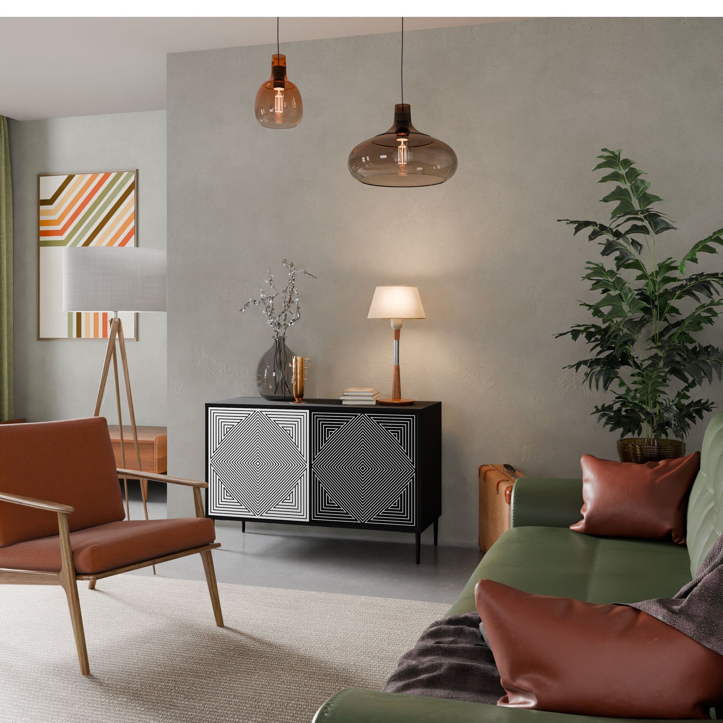 Credenza POLYGON ILLUSION a 2 ante in finitura nera