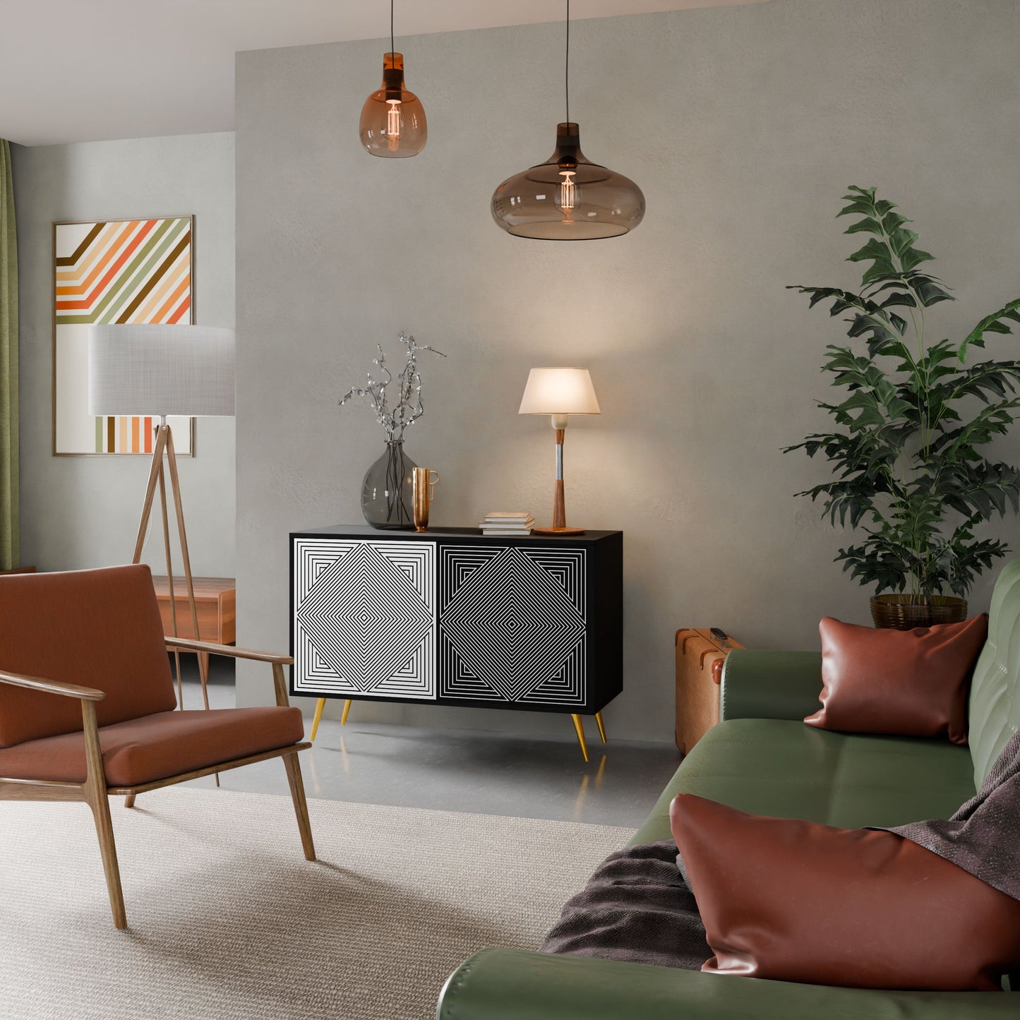 Credenza POLYGON ILLUSION a 2 ante in finitura nera