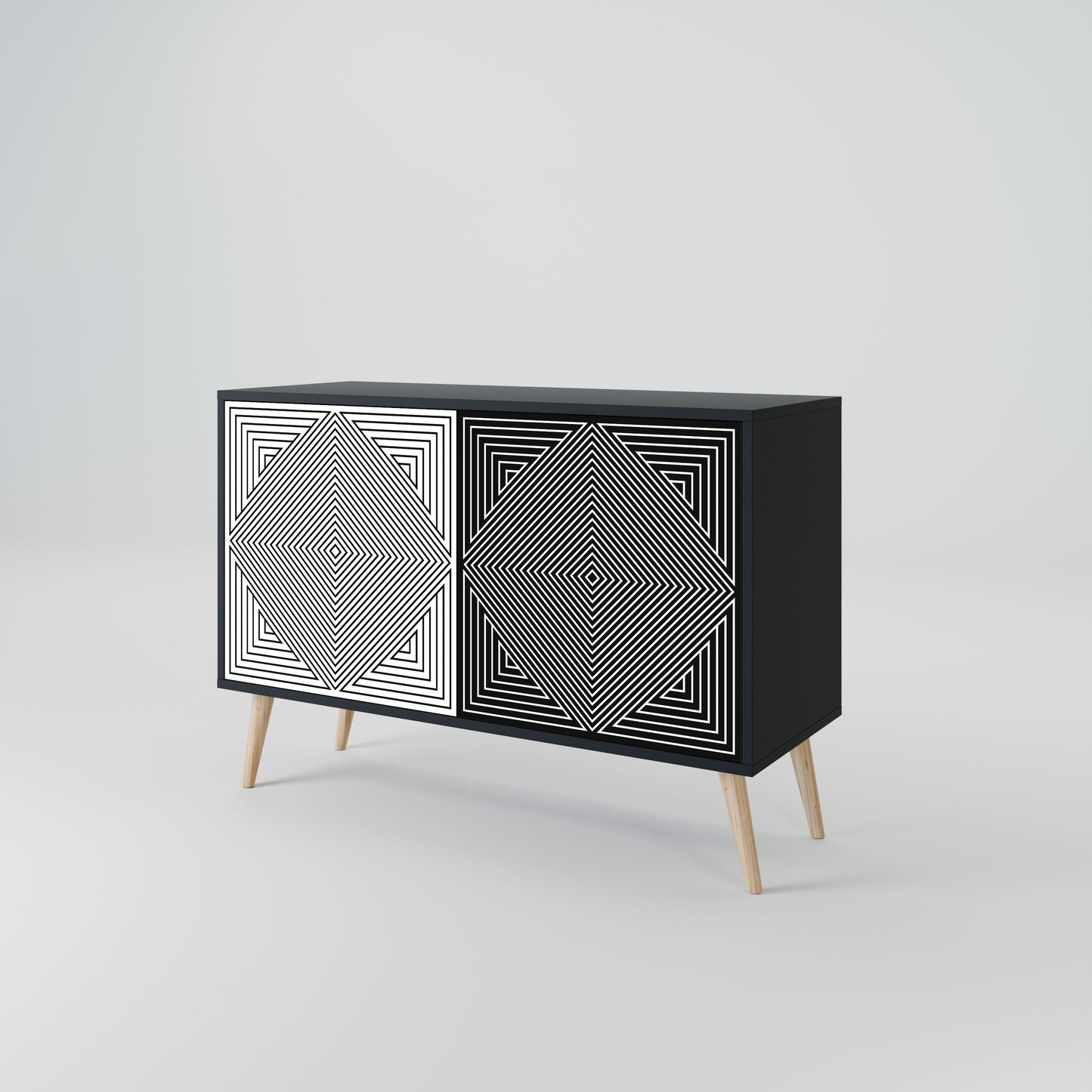Credenza POLYGON ILLUSION a 2 ante in finitura nera