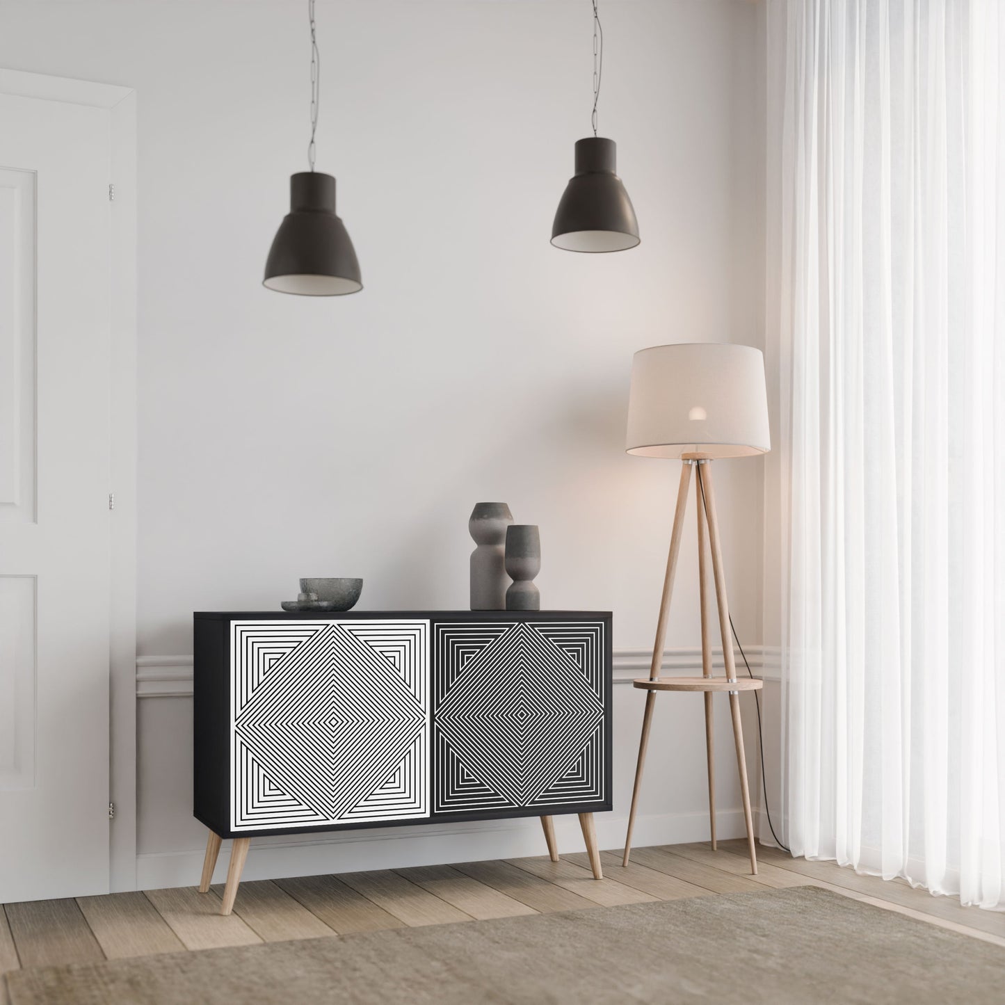 Credenza POLYGON ILLUSION a 2 ante in finitura nera